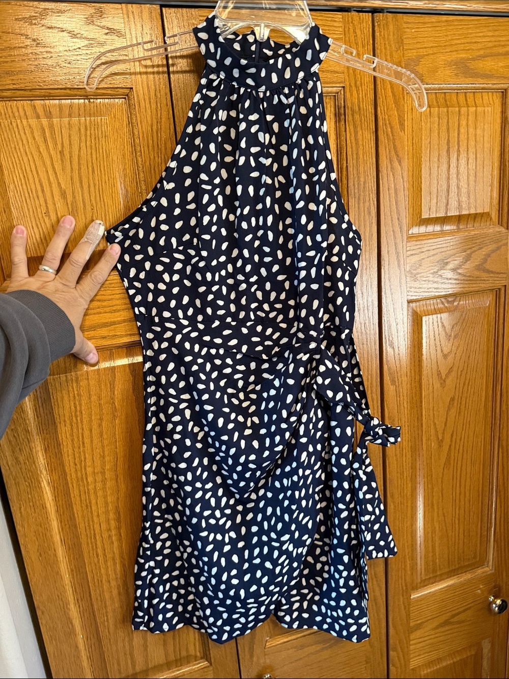 SHEIN Navy Halter Mini Dress with White Spot Print